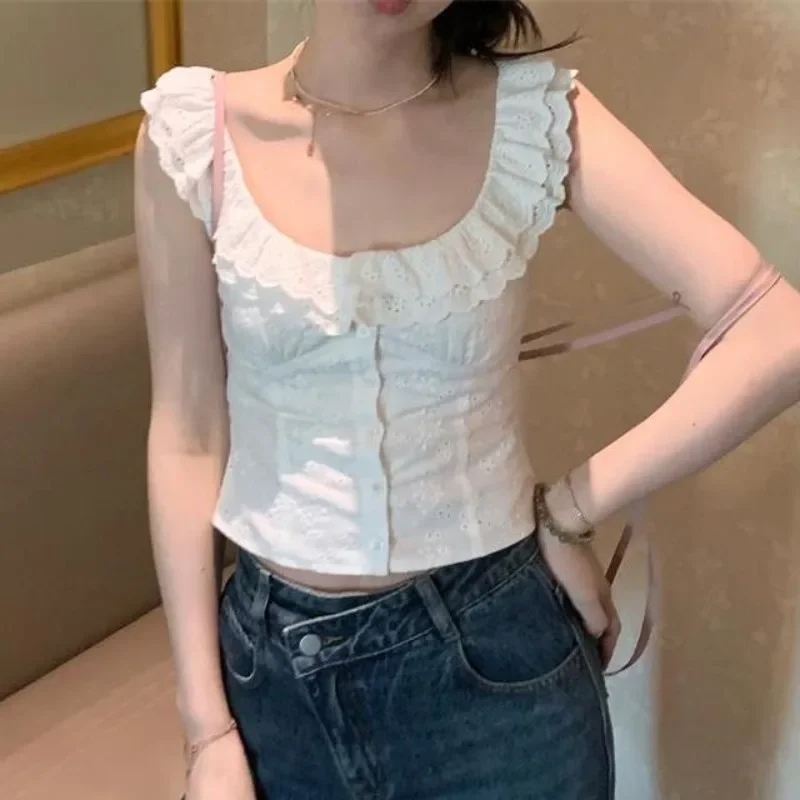 Flying Sleeve Slim Fit Women Crop Tops Ballet White Shirts Y2k Skinny High Waist Chemise Femme Ruffled Ruched Camisas Japanese