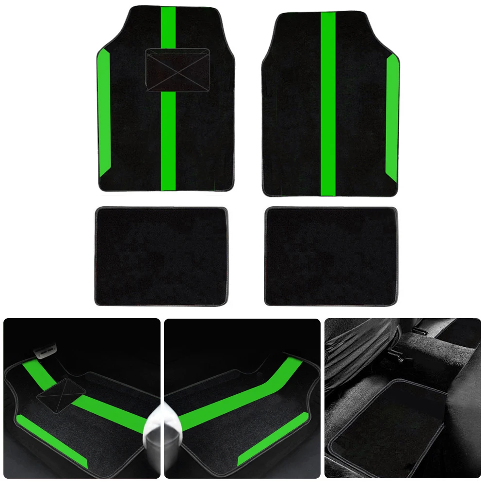 4 PCS Universal Car Floor Mats Front & Rear Carpet Mat Dustproof Green