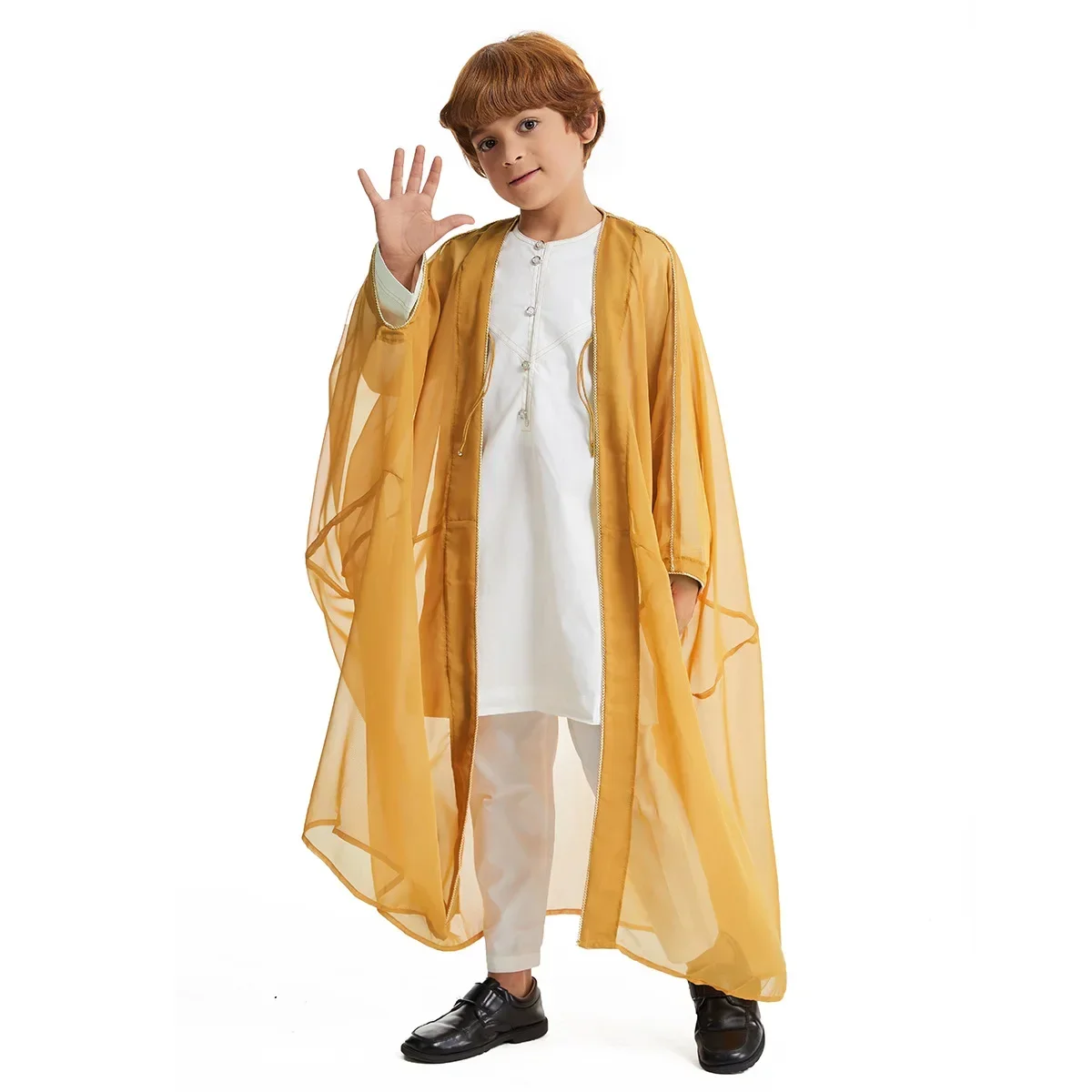 Boys Kids Jubba Thobe Cardigan Abaya Ramadan Saudi Eid Robe Islamic Children Djellaba Dishdasha Muslim Open Abaya Morocco Caftan