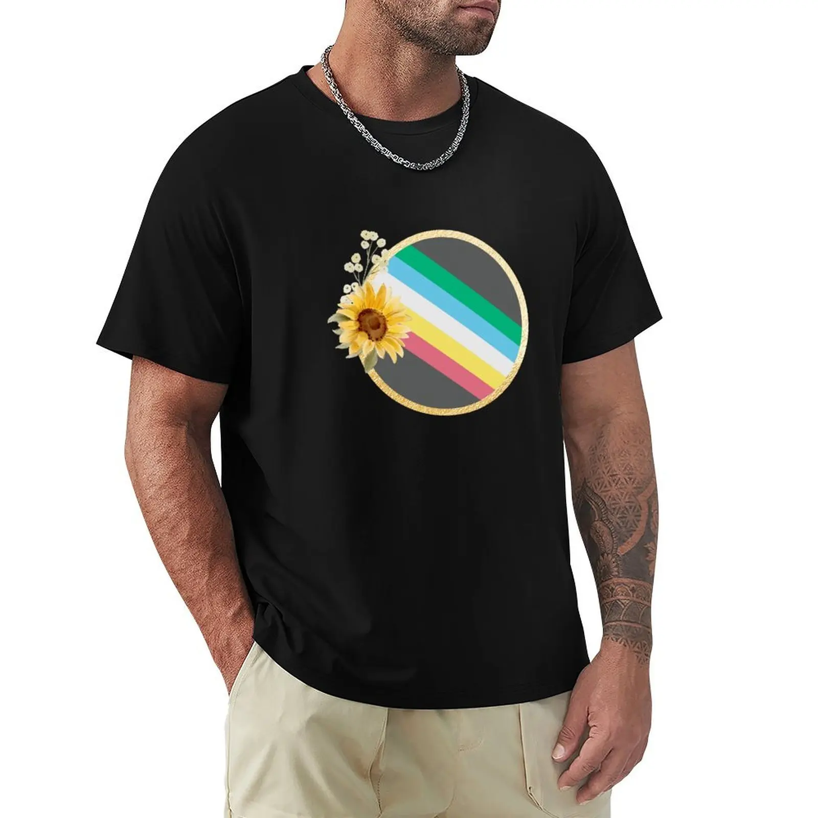 Disability flag with sunflower T-Shirt Independence Day Short Sleeve T-Shirt