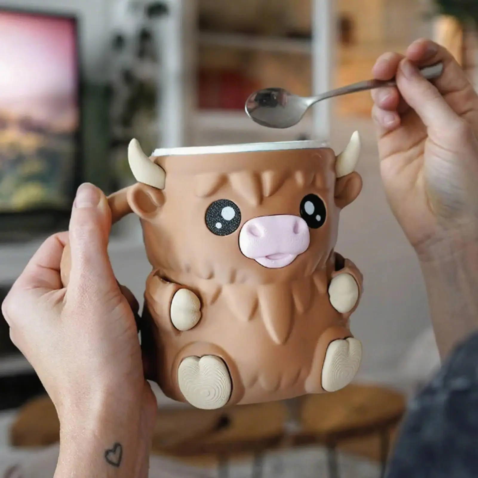 Ice Cream Pint Holder Highland Cow Dessert Tub Decorative Ice Cream Holder with Antifreeze Handle for Yogurt Mix kitchen tool