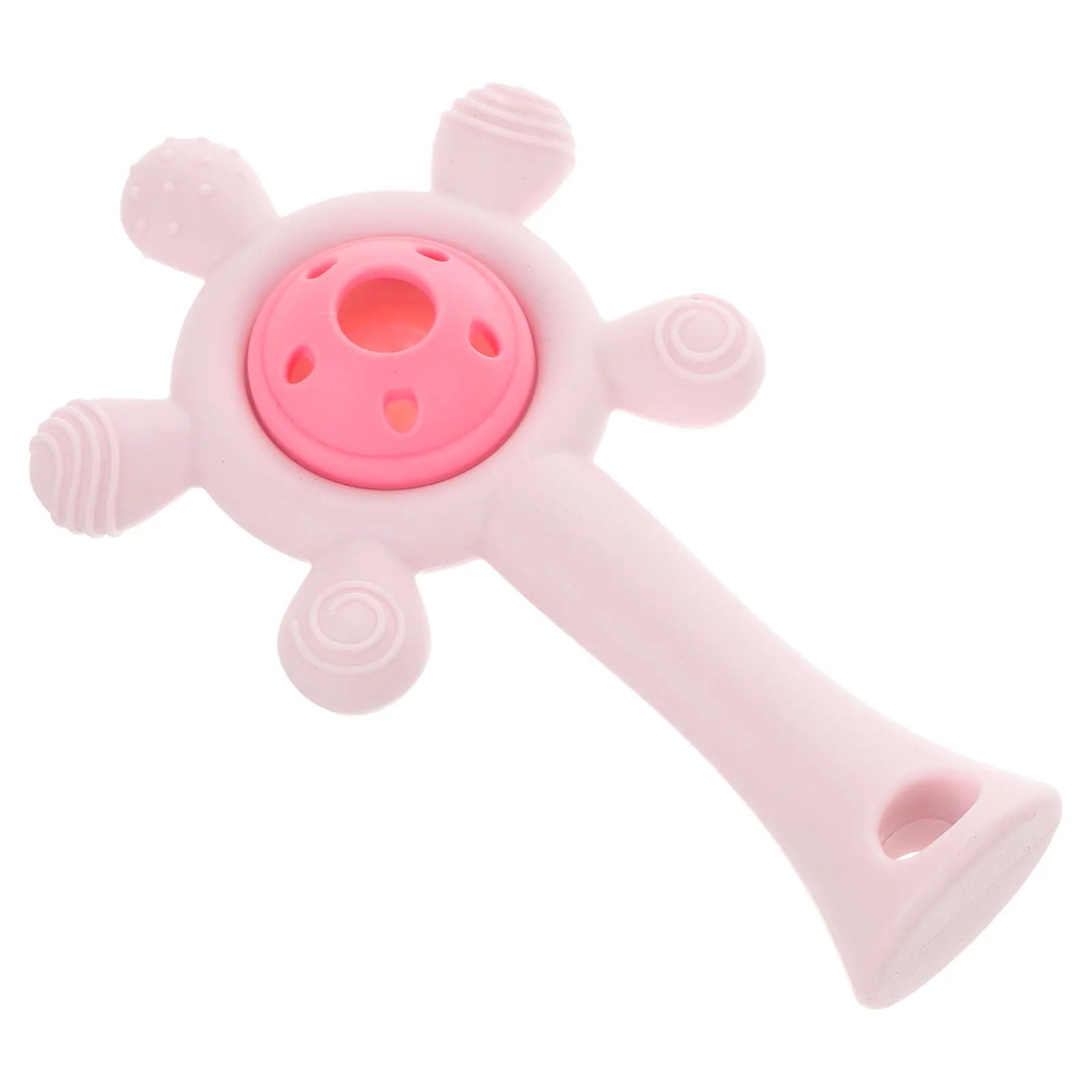 Mordedor de silicona para aliviar la dentición, coctelera, campana de mano para niñas, sonajero infantil rosa, mano y ojo, 1 Uds.