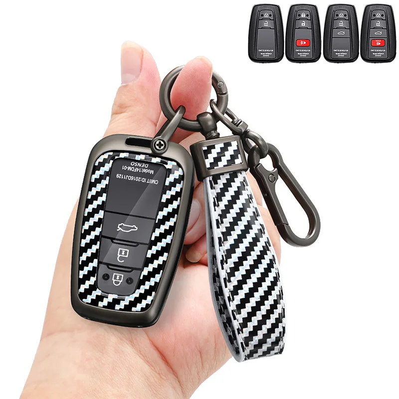 Zinc Alloy + PU Leather Car Key Case For Toyota Camry CHR Corolla RAV4 Avalon Land Cruiser Prado Prius Remote Fob Cover Holder