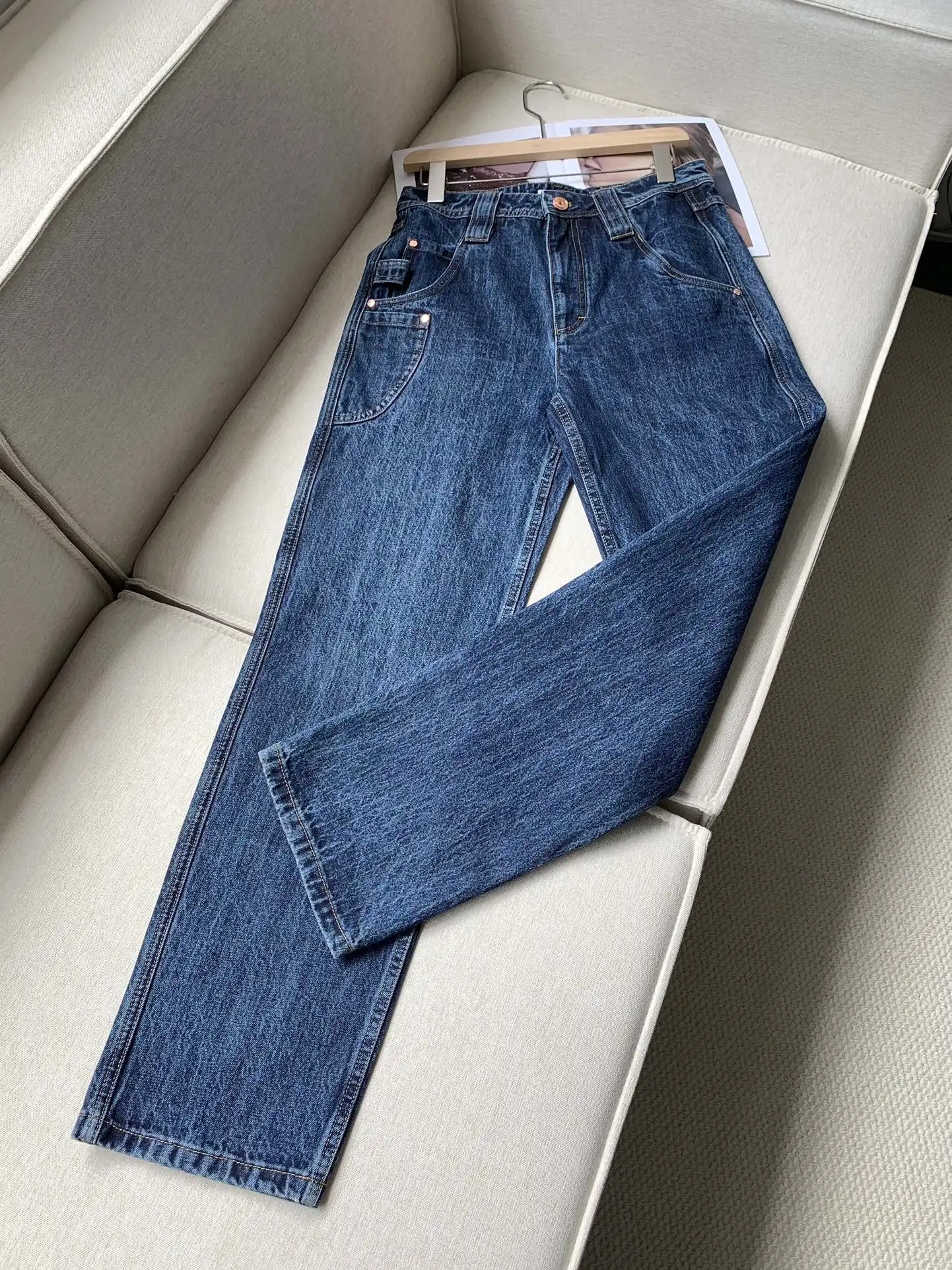 Autumn Women's Cotton Jeans High Waist Straight Casual Female Denim Long Pants