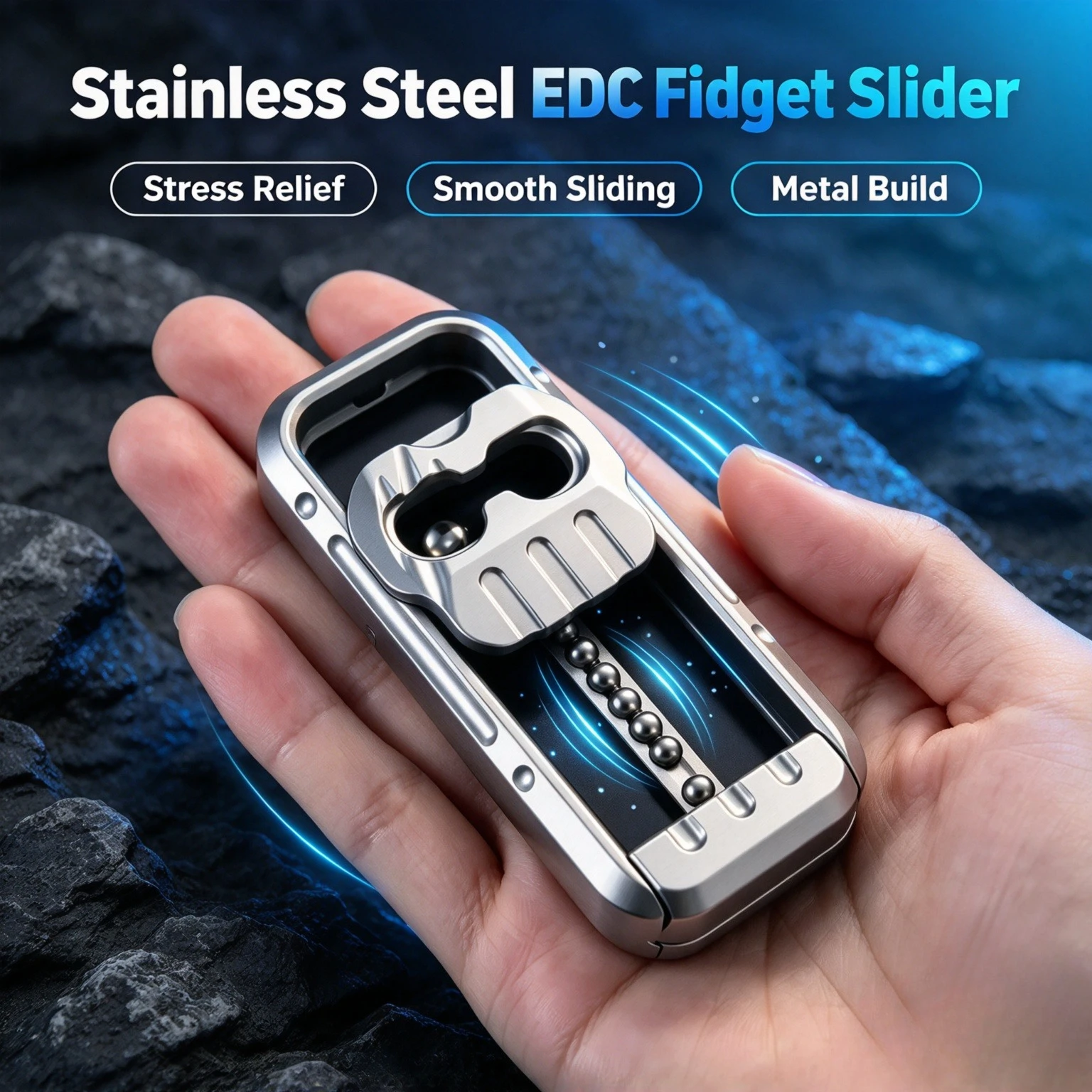 Stainless Steel EDC Fidget Slider Anti-Stress Metal Mechanical Ball Bouncing Push Card Plate for Stress Relief