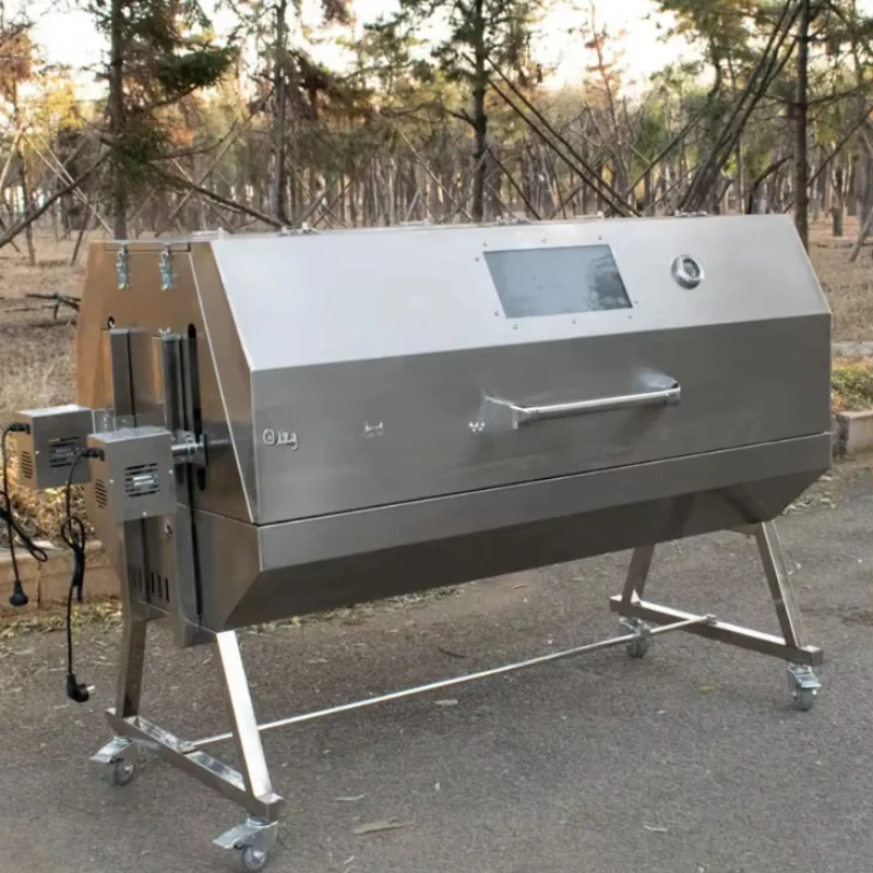 Griglia a carbone in acciaio inossidabile a doppia posizione Negozio barbecue per maiale e agnello, girarrosto regolabile per barbecue da campeggio per carichi pesanti