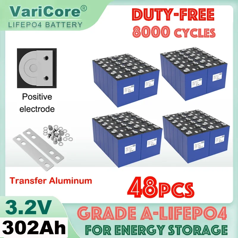 48pcs 3.2V 302Ah Lifepo4 Battery pack Lithium Iron Phosphate DIY 4s 12v 24v Energy Storage Solar RV Campers Grade A Tax Free