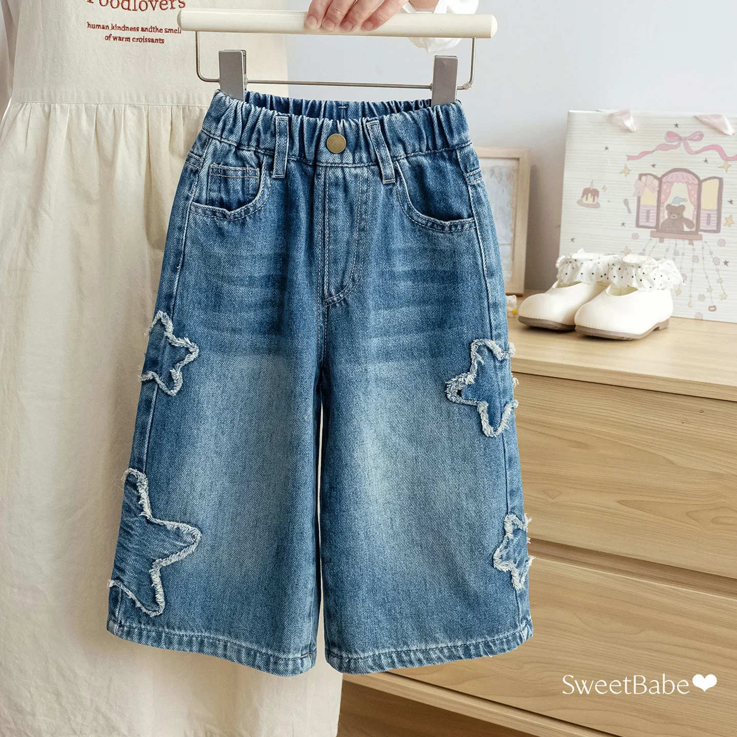 Pants Children Autumn Jeans Fashion Star Patch Fabric Loose Straight Leg Pants for Boys and Girls in Autumn Stylish Casual