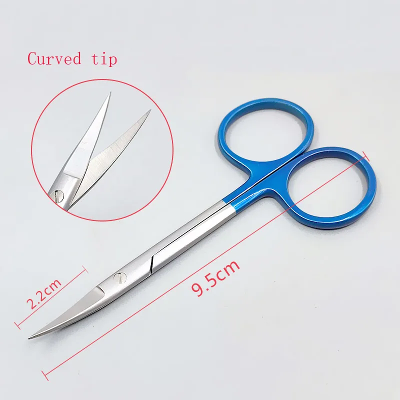 Ciseaux pour les yeux avec poignée panier, pointe incurvée droite, double lisiide express, proporesthétique, ciseaux médicaux, 9.5cm