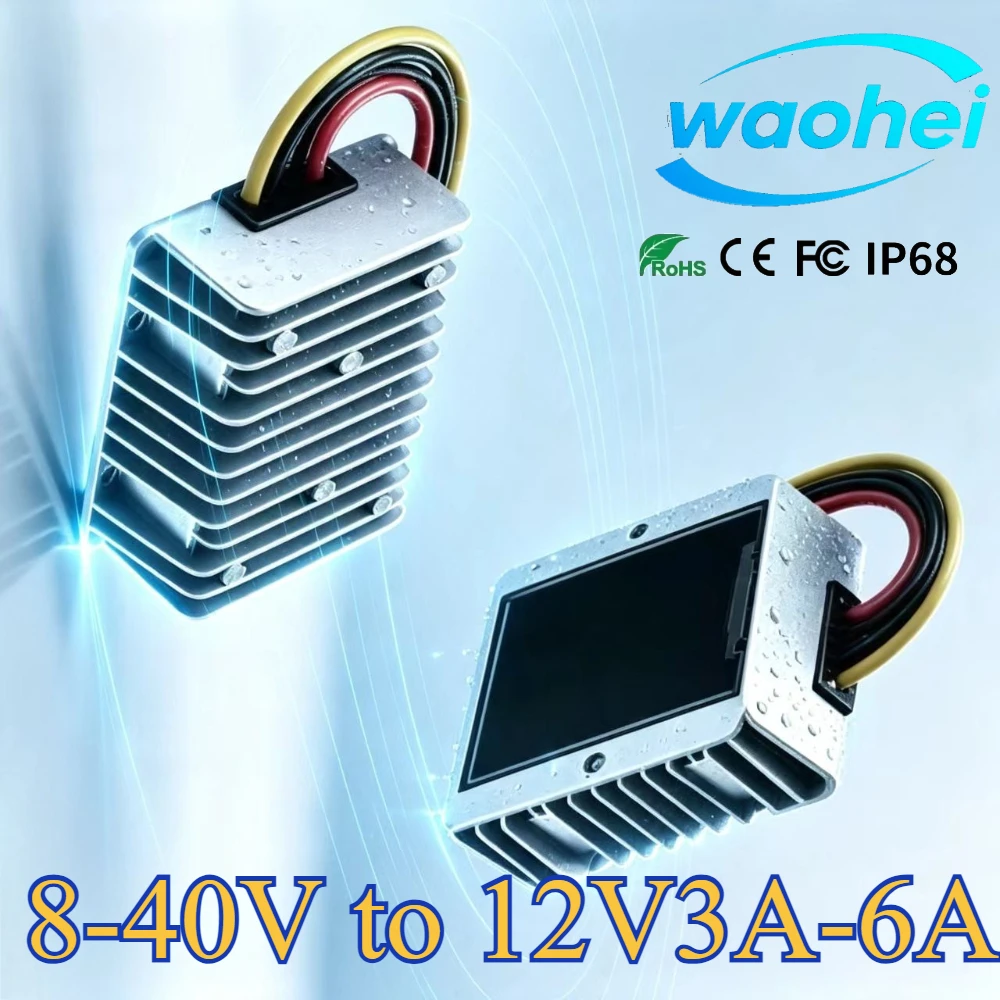 8-40V to 12V 6A DC DC Power Converter Regulator Boost Buck Voltage Stabilizer Transformer Step-up Down for Cars Solar CE ROHS