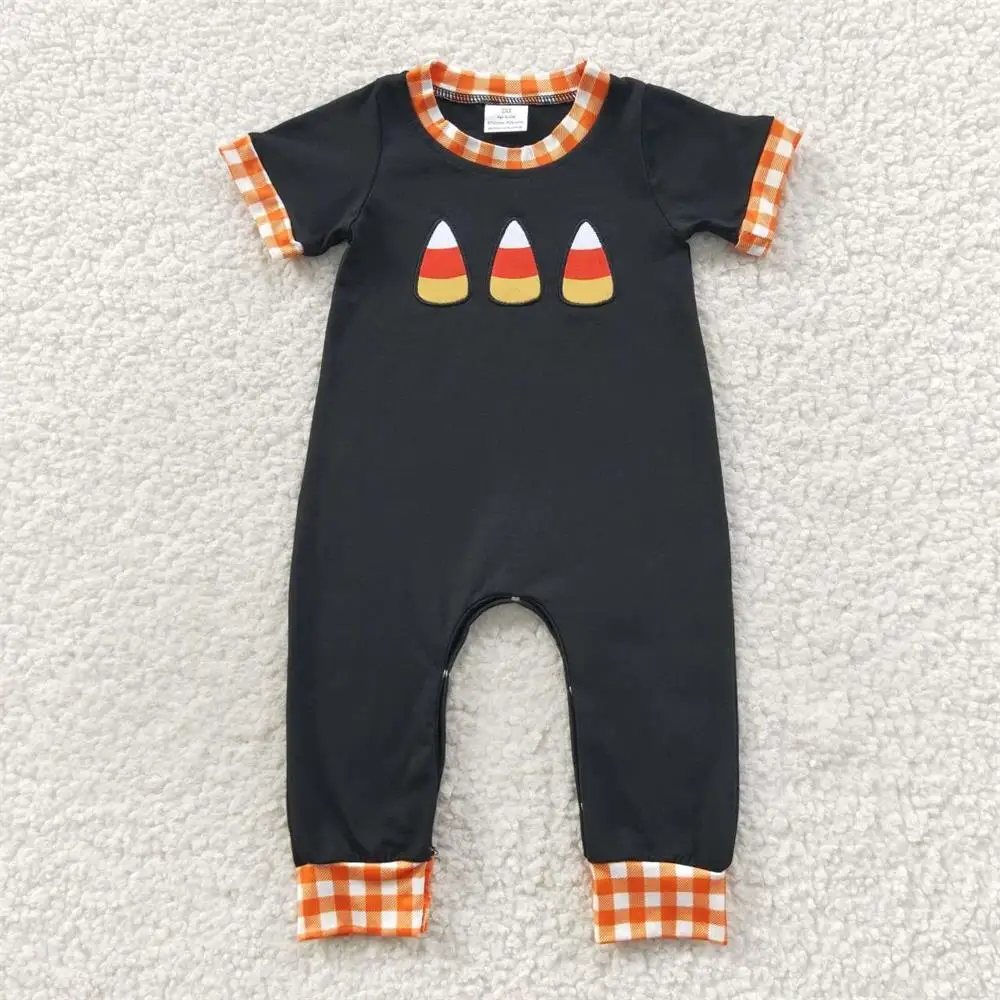 Wholesale Newborn Halloween Romper Baby Boy Short Sleeve Candy Corn Jumpsuit Kid Toddler Black Cotton One-piece Children Clothes