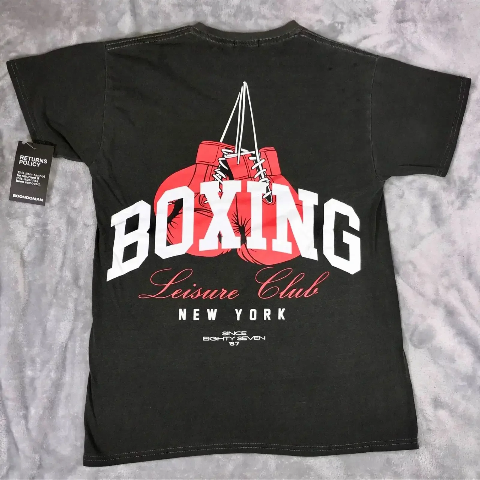 Boohoo Man XS Boxing Leisure Club Oversized Grey Anthracite T Shirt New with Tags vintage Washed Comfortable streetwear fashion