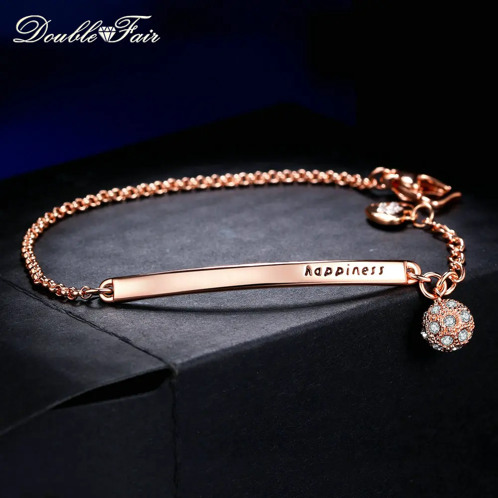 Double Fair OL Style Lucky Ball Charm Bracelets For Women Rose Gold Color Crystal Women\'s Jewelry Hand Chain New DFH196