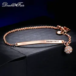 Double Fair OL Style Lucky Ball Charm Bracelets For Women Rose Gold Color Crystal Women's Jewelry Hand Chain New DFH196