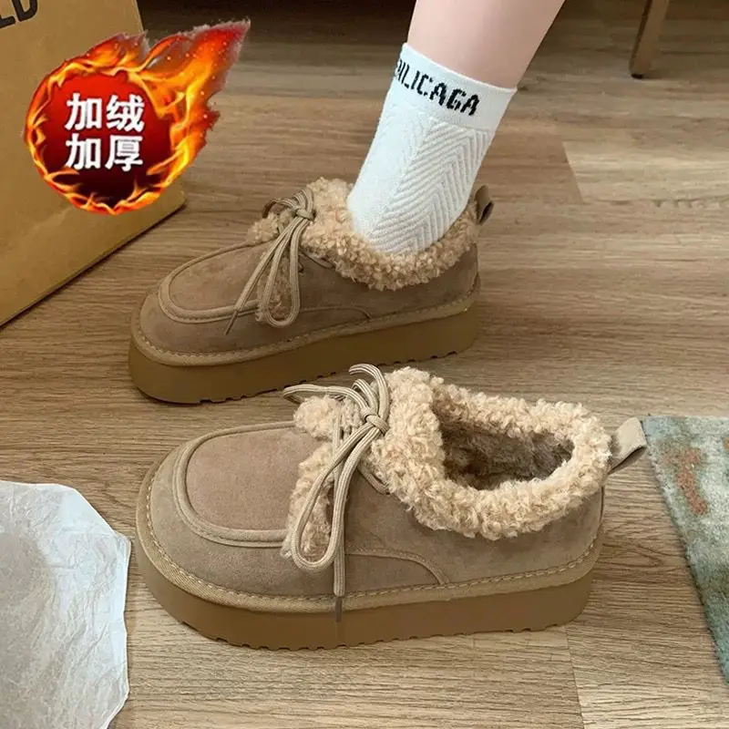 Snow boots for women, 2025 autumn and winter new style, sponge cake thick soled bread cotton shoes