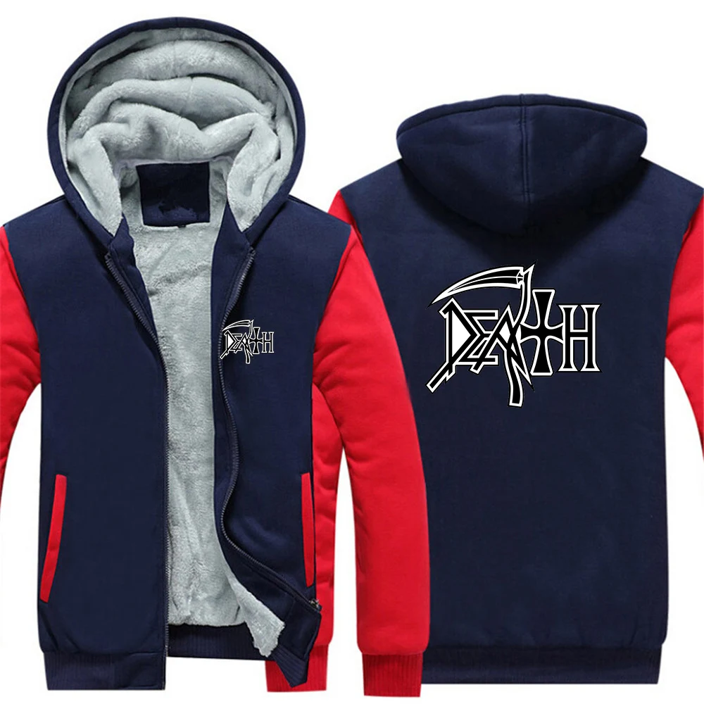 2025 Autumn Winter Heavy Metal Rock Band Death Print Windproof Zipper Handsome Hooded Coats Men's Comfortable Thickened Hoodies