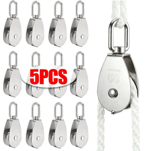 Clips de polea de grúa de elevación de acero inoxidable para sistema de polea DIY al aire libre, poleas para cuerda, alimentador de pájaros, parasol, postes de tienda