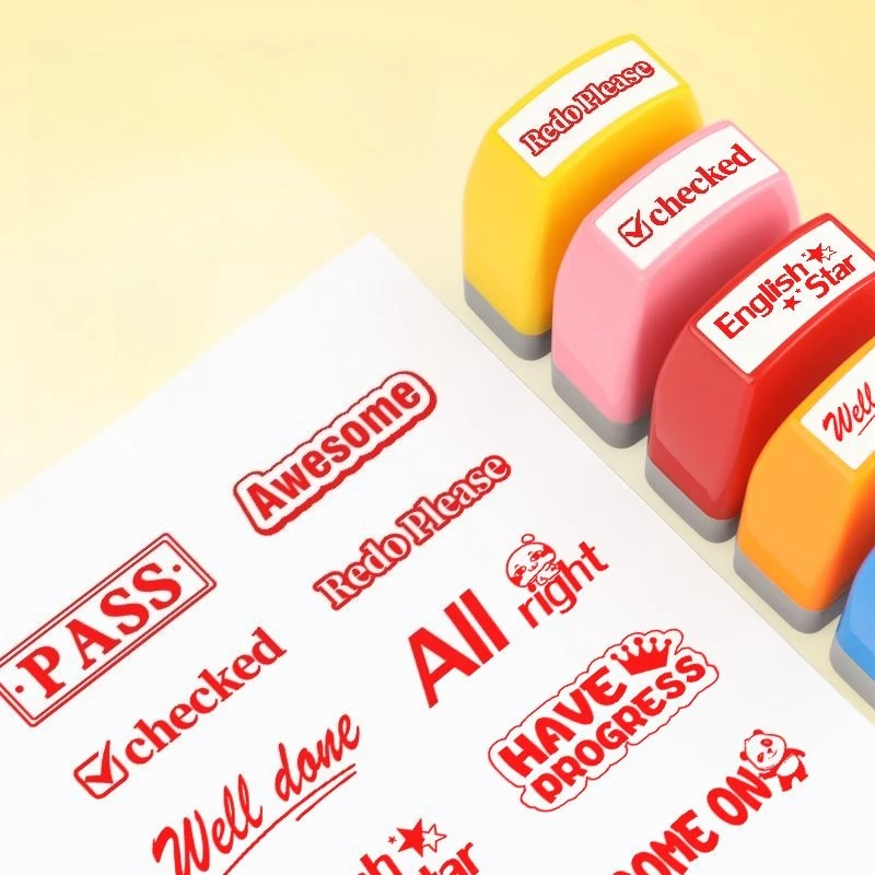 English teacher's comment stamp, teacher uses PASS good perfect stamp to encourage praise