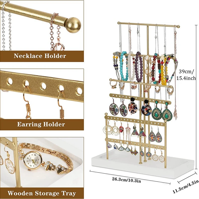 ที่ใส่เครื่องประดับแบบตั้งโต๊ะในกล่องเครื่องประดับ6ชั้นเครื่องประดับชั้นวางต้นไม้พร้อมถาดสำหรับต่างหูสร้อยคอสร้อยข้อมือ