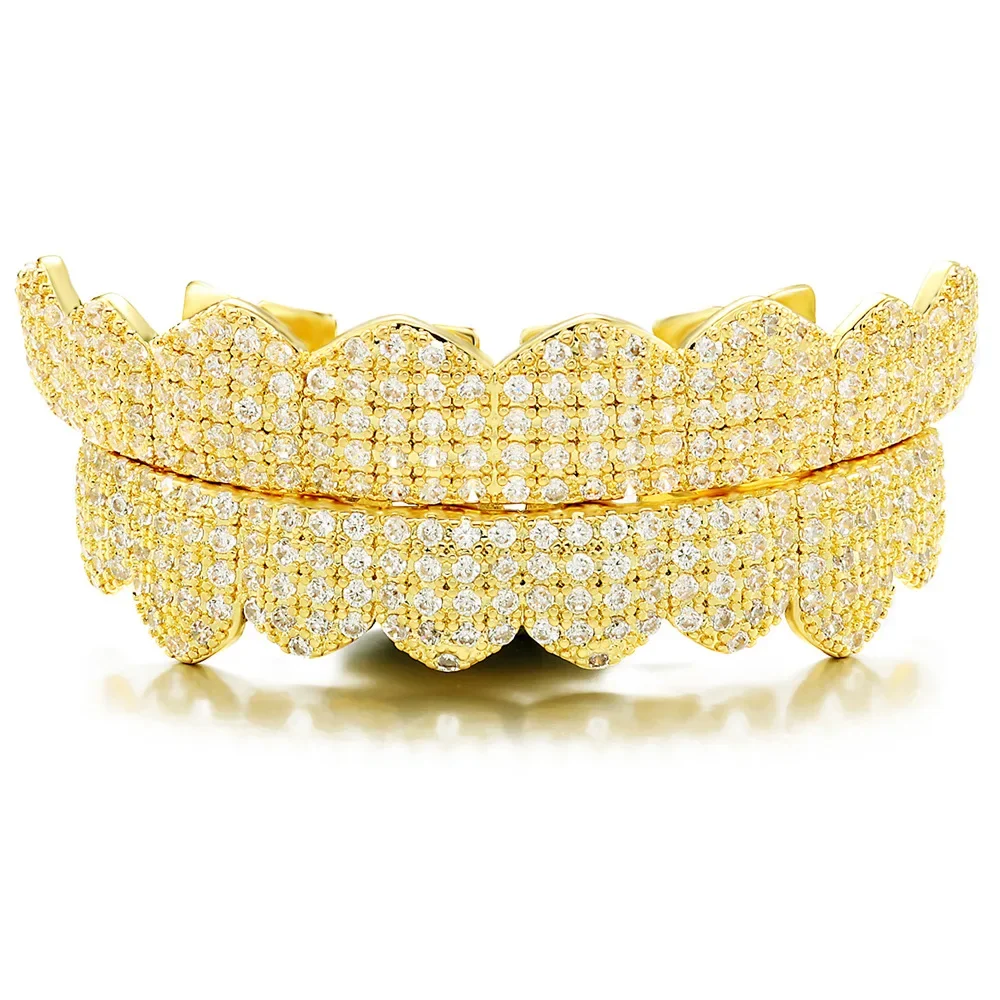 

14K Gold Plated Hip Hop CZ Stone Grillz 8/8 Shiny Zircon Tooth Caps Jewelry Gift for Women And Men