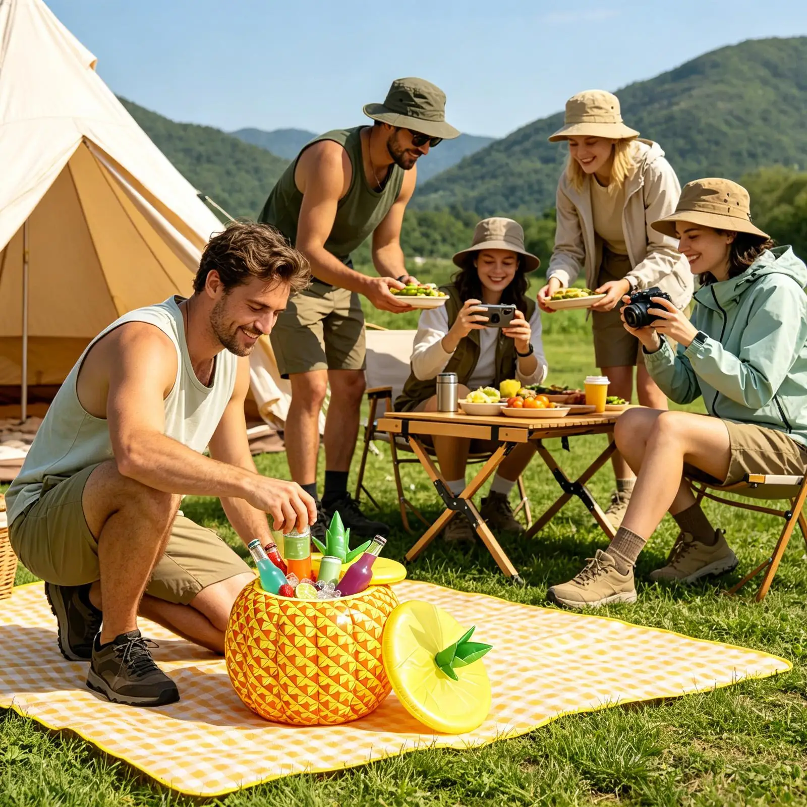 Ice Buckets For Parties Pineapple Large With Lid Drink Ice Bucket Bottle Holder For Summer Party Outdoor Beach Pool Fishing