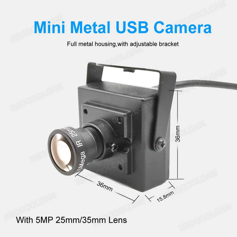 NEOCoolcam-Mini Metal USB Webcam, 5MP, 25mm, 35mm, Distância Focal Longa, 30fps, 2K, UVC, OTG, Câmera de Vídeo PC, Plug and Play