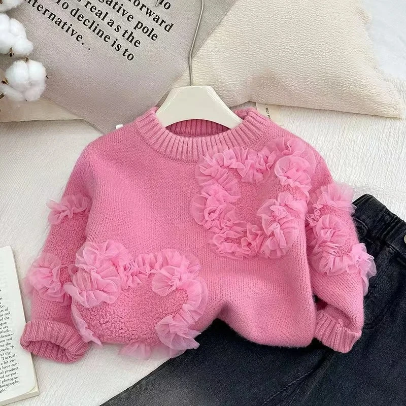 

Корейский трикотаж с объемным цветком, детский топ, пуловер, детские джинсы, свитер для девочек, новинка 202, осень-осень