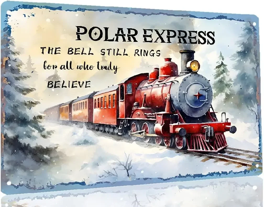 Vintage Retro Polar Express Train Metal Tin Sign Farmhouse Christmas Train Vintage Train Decor Perfect For Cafes Bar Home Farmho