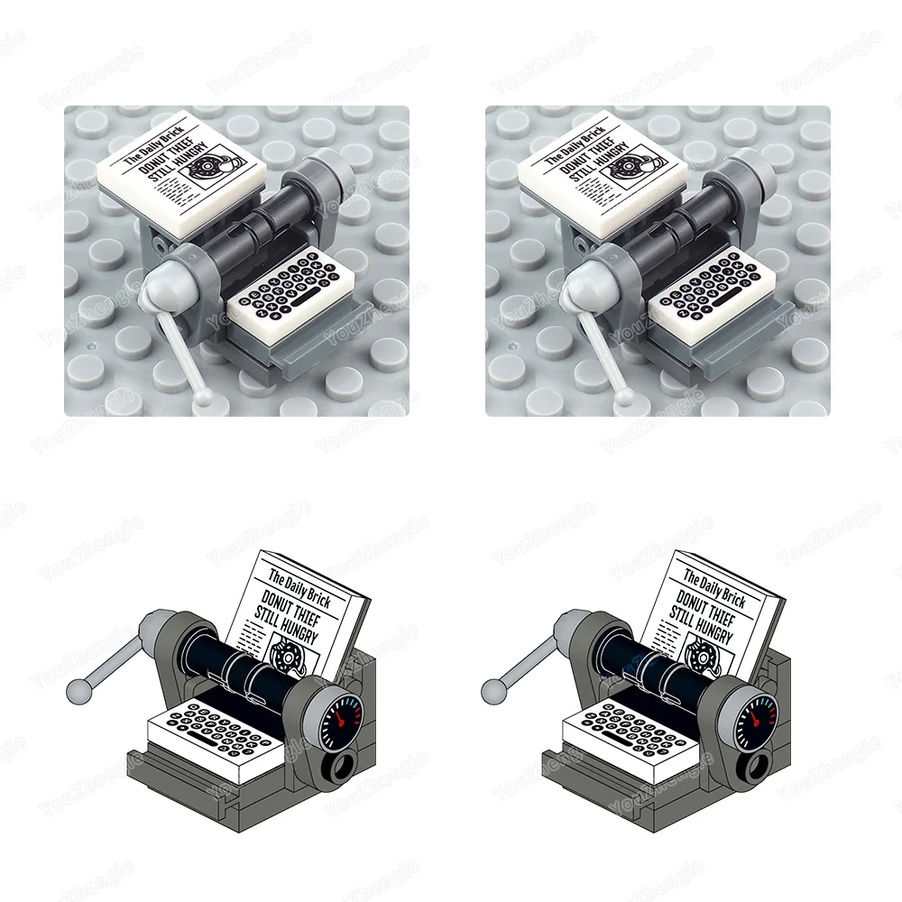 Machine à écrire clé, blocs de construction, modèles de figurines MOC, révolution industrielle, clavier d'ordinateur, équipement de Prototype, jouets de scène assortis