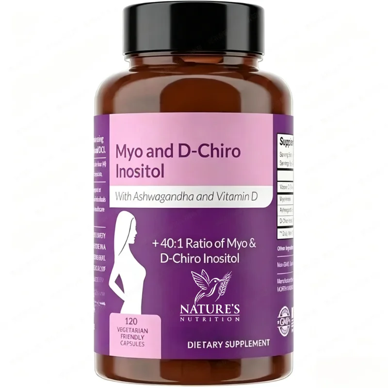 Myo-Inositol 40:1 D-Chiro Inositol Capsules with Vitamin D3 & Ashwagandha 120 Count Women Daily Wellness Supplement