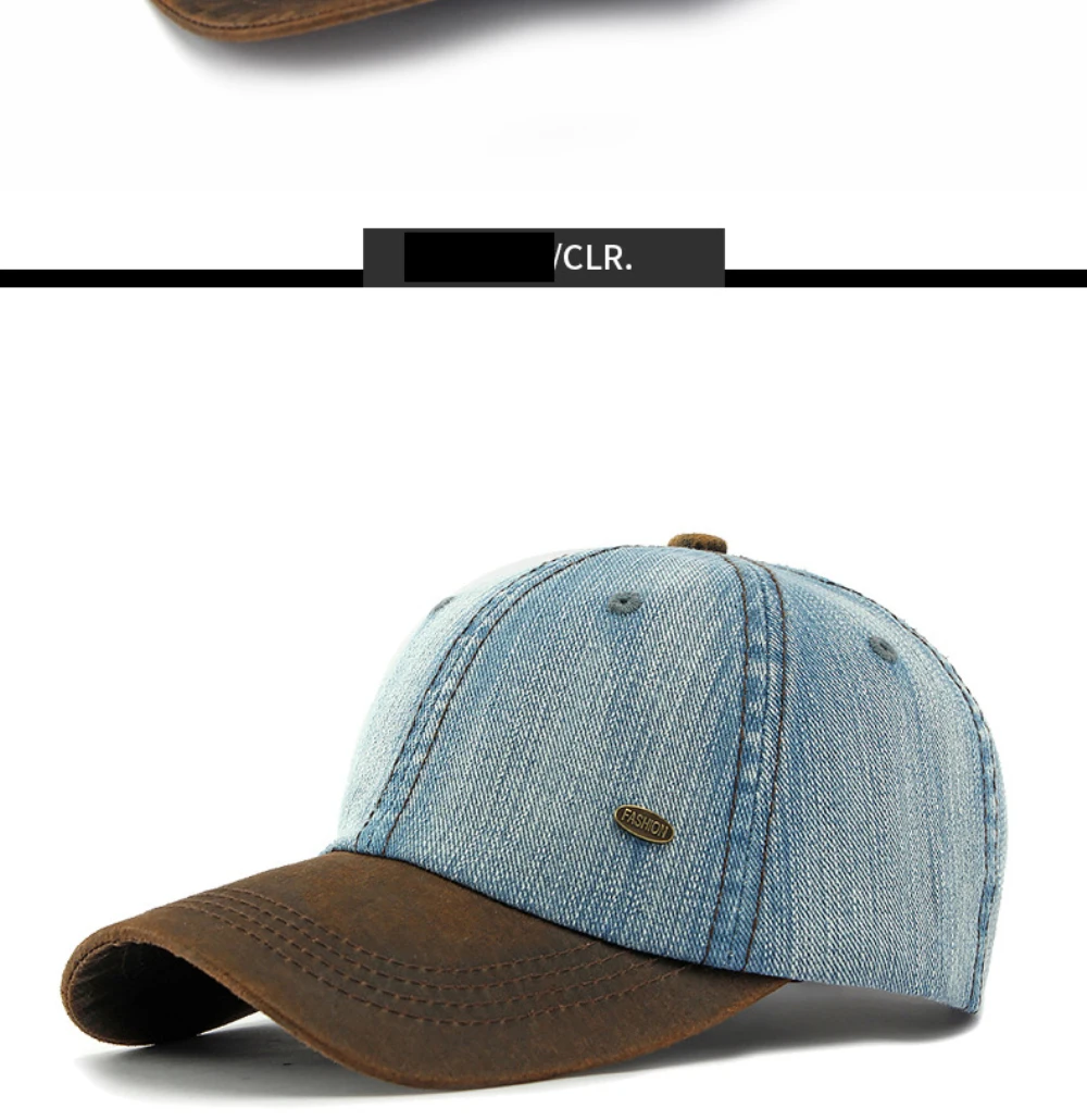 HT5132 Ganzjahres-Denim-Cap für Herren und Damen 2026 Neue Verstellbare Baseballkappe 100% Baumwolle 6 Paneele Snapback Cap Patchwork Hip-Hop-Kappe – Detail 14