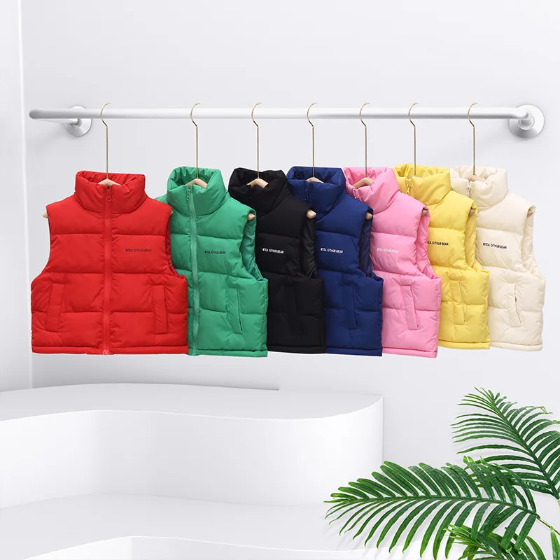 Autumn  winter new children's down cotton vest stand collar thickened baby boys and girls vest outside children's wear