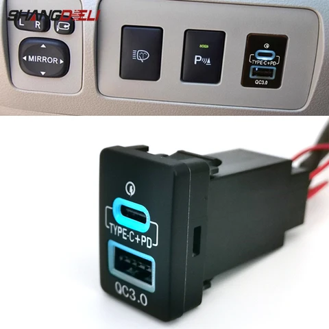 1 шт. автомобильное зарядное устройство с двумя USB-портами QC3.0 Type-C PD, адаптер питания для Toyota Camry 50 Prius Corolla Land Cruiser PRADO RAV4 07-14