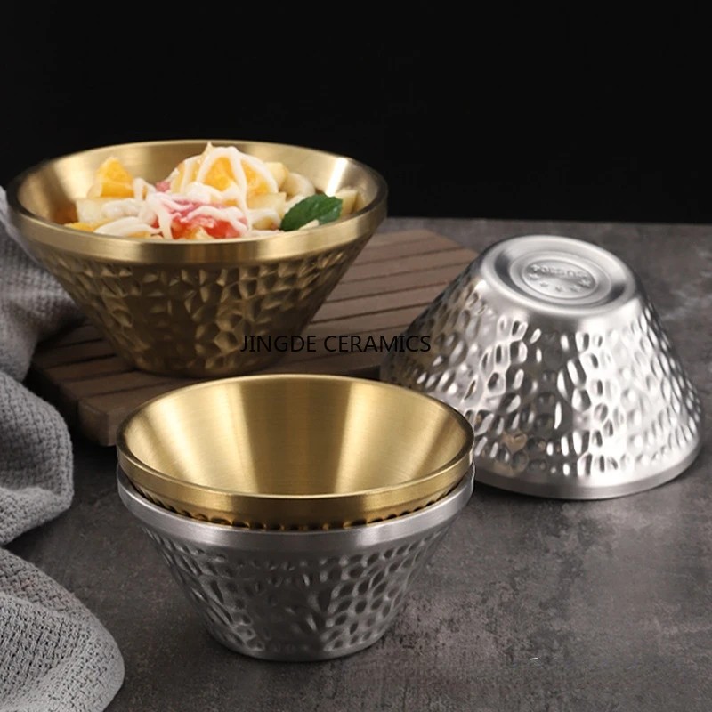 Korean 304 Stainless Steel Ice Shavings Bowl, Gold Soft Ice Shaved Ice Bowl, Commercial River Snail Rice Noodle Bowl, Bowl