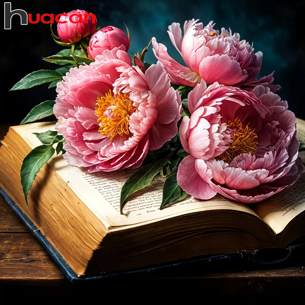 Huacan DIY Diamantmalerei Blumen-Strass Vollquadratisch Rund Mosaik Buchzimmer Dekoration
