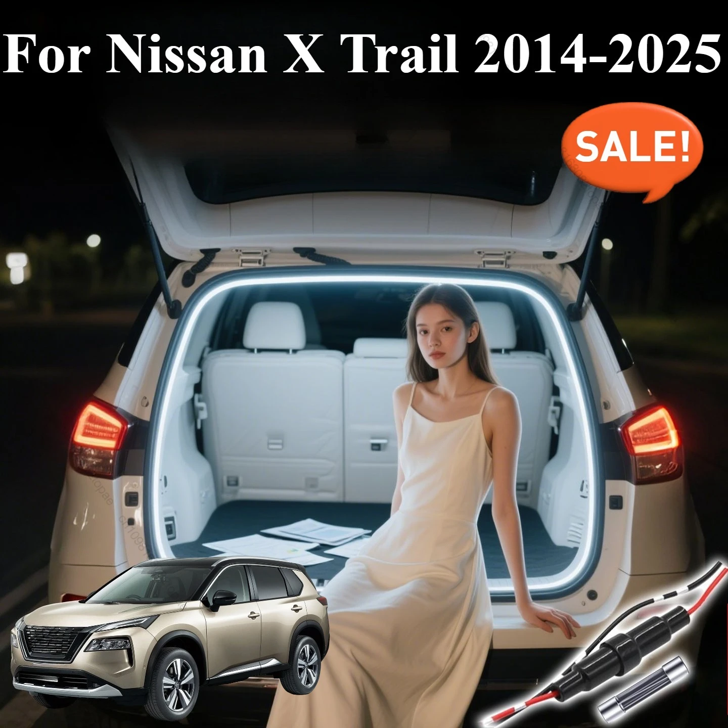 

Для Nissan X Trail 2014-2025 светильник багажника, полоса освещения задней двери, атмосферный свет, модификация, аксессуары