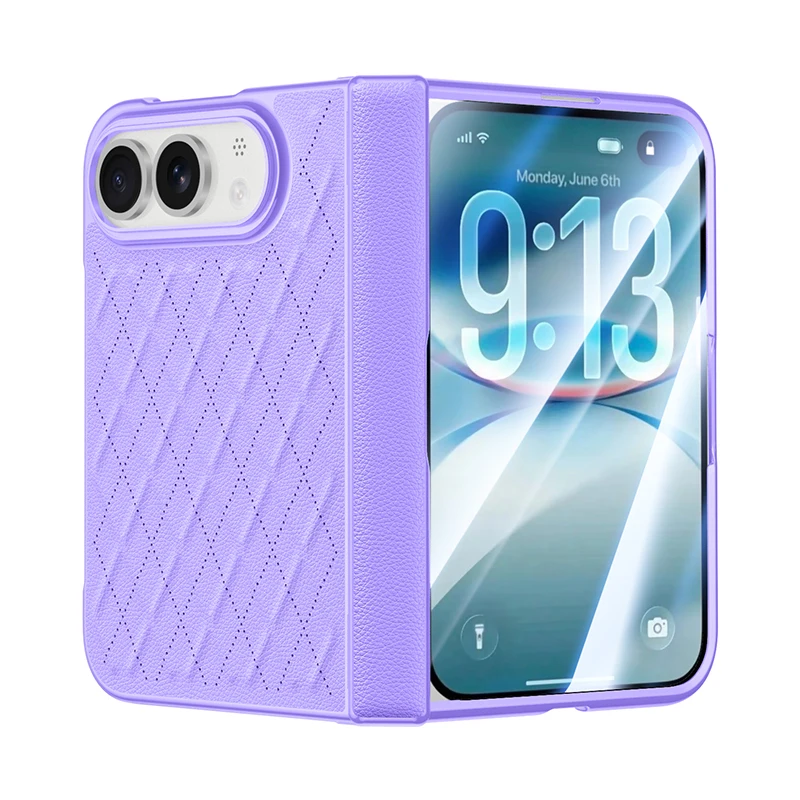 Luxuriöse PU-Leder-Handyhülle für iPhone Duo, matt, mit Magsafe-Magnetverschluss und Scharnierschutz, inklusive Schutzfolie.