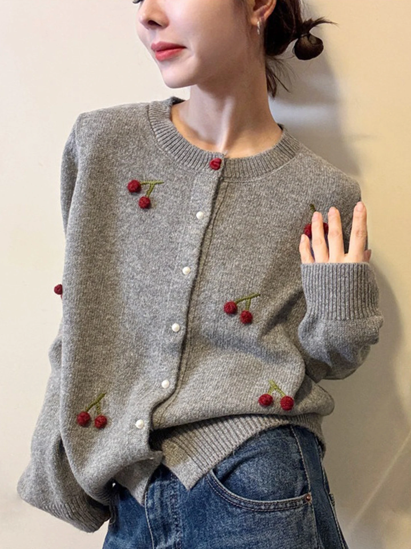 Faionable Winter Commute Long Sve Strickjacke Vielseitiger Camere-Pullover mit einem Knopf-Design Ele mat Sle