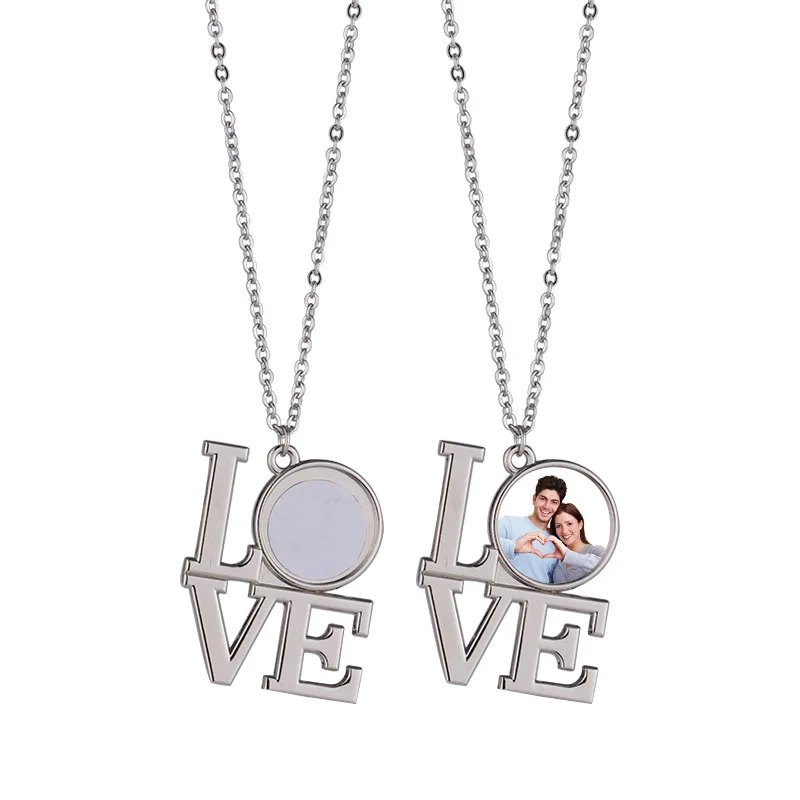 Free Shipping 20pcs/lot Sublimation Blank Alloy Love Valentine's Necklace Heart Necklace For Valentine's Day