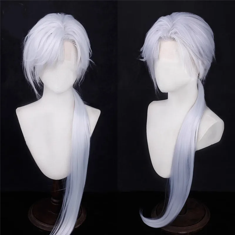 Peruca já estilo shouko tsukasa anime cos peruca sintética prata branca longa cosplay cabelo para halloween cos adereços presente