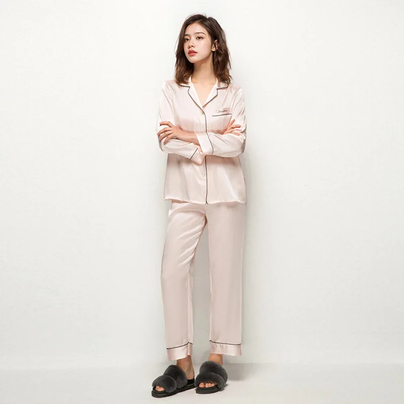 Real Silk Pajamas Women's Two-Piece Set Spring and Autumn Real Silkworm Home Wear Suit Can Be Worn outside