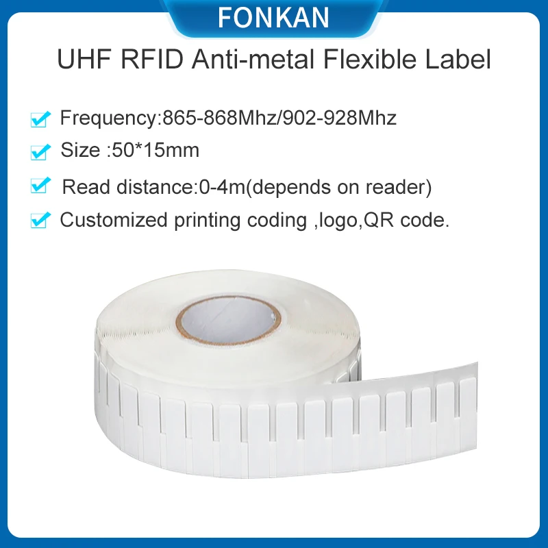 500pcs/roll UHF RFID Flexible Label 50*15mm Anti-metal RFID Tag Sticker Label UHF for Asset Management UHF RFID Anti-metal Label