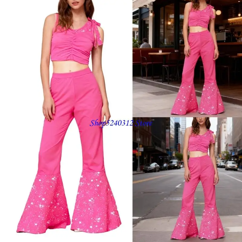 Tenues Disco années 60 70 80, accessoires Costume Hippie pour femmes, Styles 1970, pantalons évasés avec haut court sans 634C