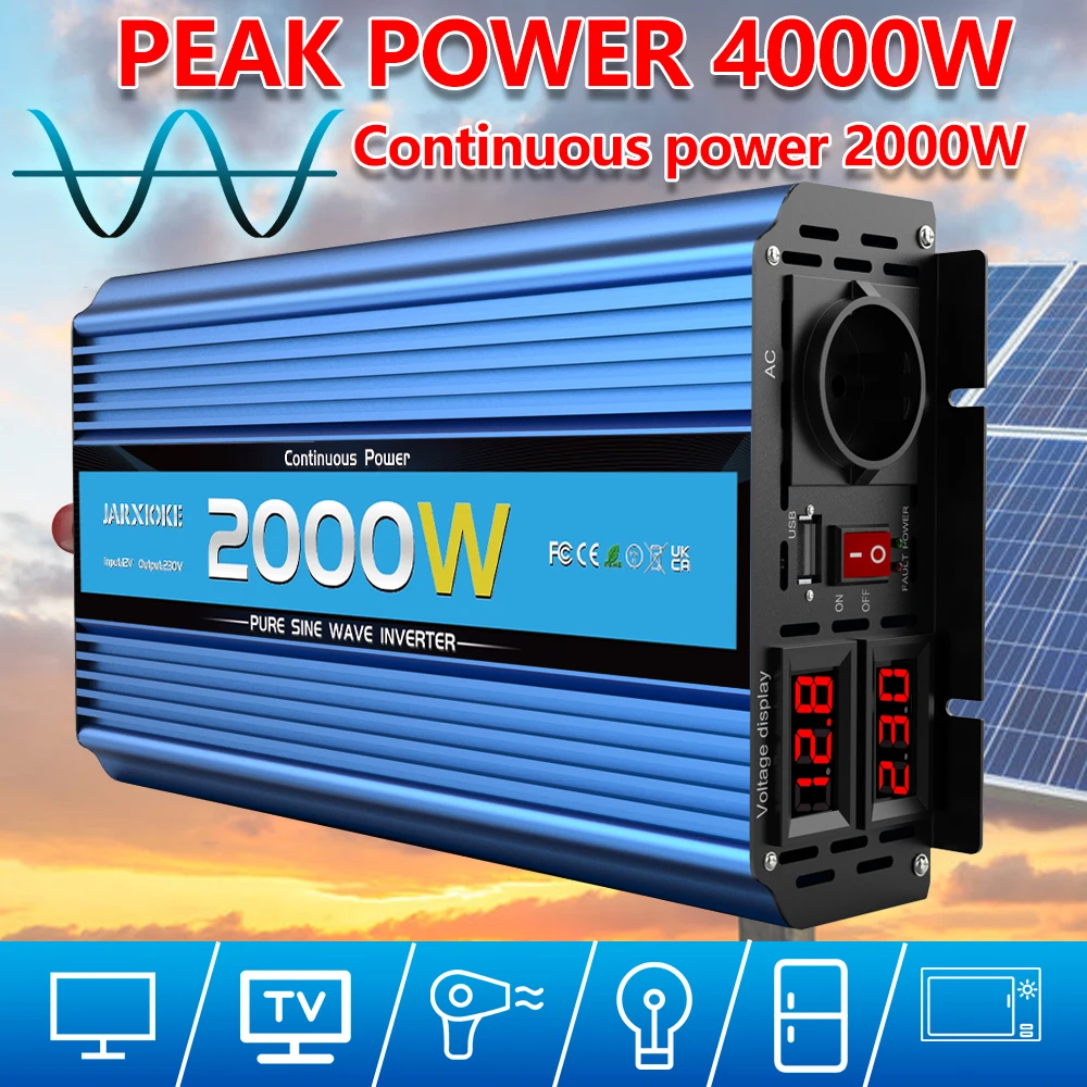 

Inverter 12v 220v pure sinus 12v 24v 220V Voltage 4000W/3000W/2000W DC 12V 24V Transformer Pure Sine Wave Solar Inverter LED