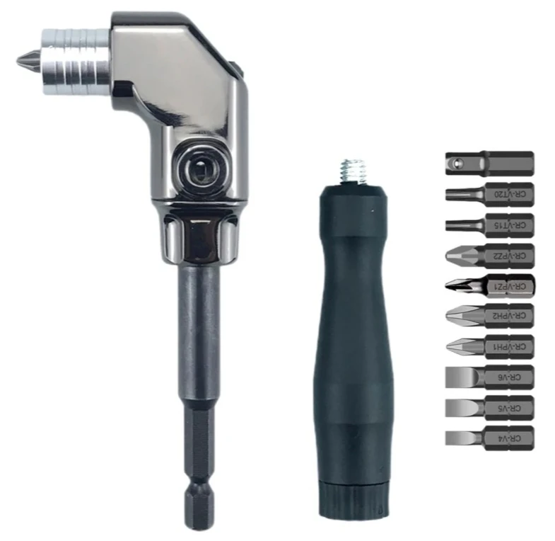 Aluminum Alloy Slotted Philips Hex Socket Screwdriver Drill 90 Degree Driver Extension Power Screwdriver Drill Attachment