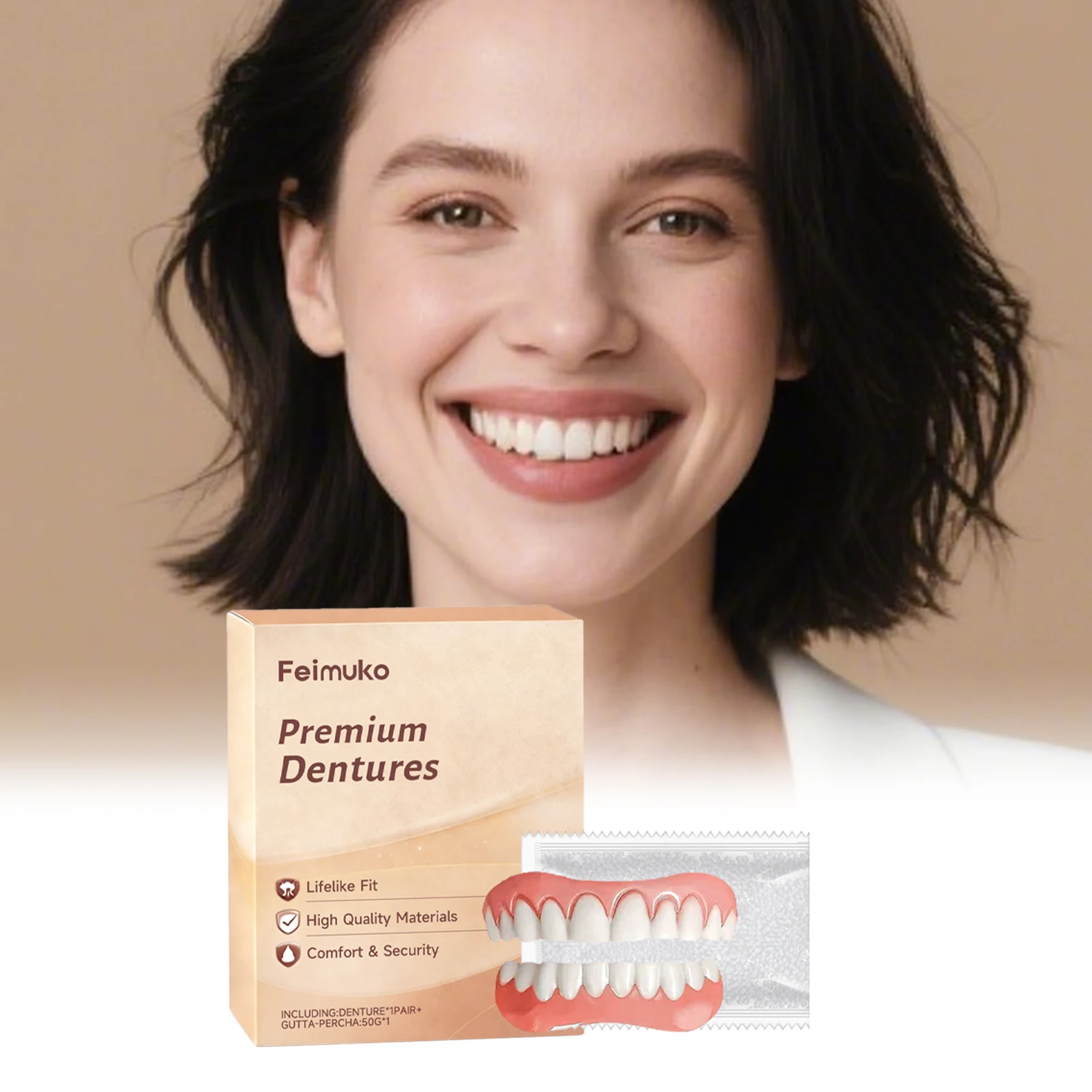 

Resin Denture Set Soft Dentures Upper Lower Veneers False Teeth Comfortable Smile Enhancer Temporary Silicone Fake Teeth Set