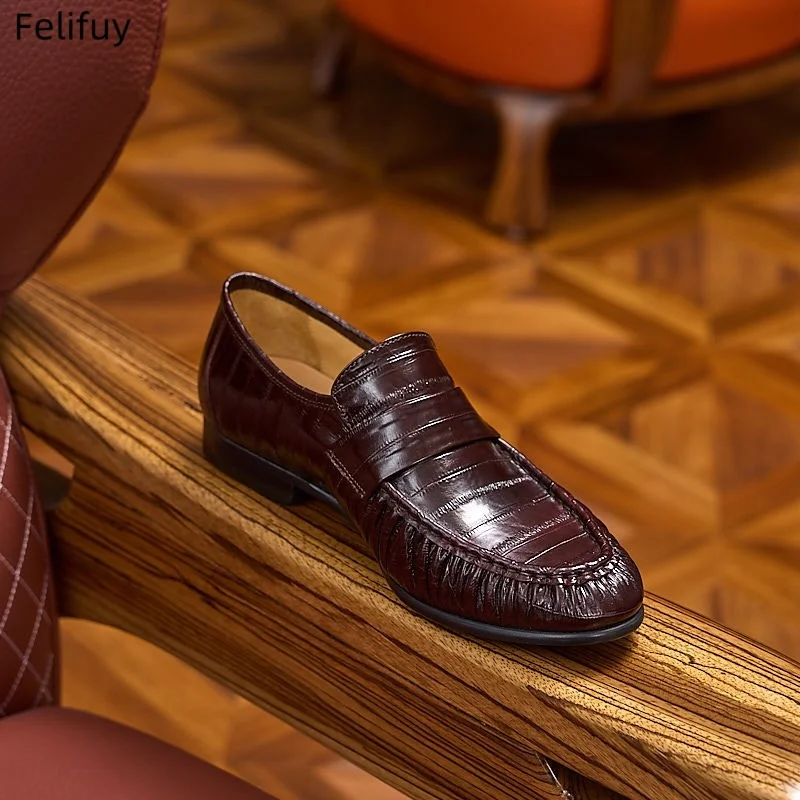 Retro French Flats Loafers Men’s Soft Genuine Leather Pleated Comfort Office Shoes Female Shallow British Style Casual Shoes Men