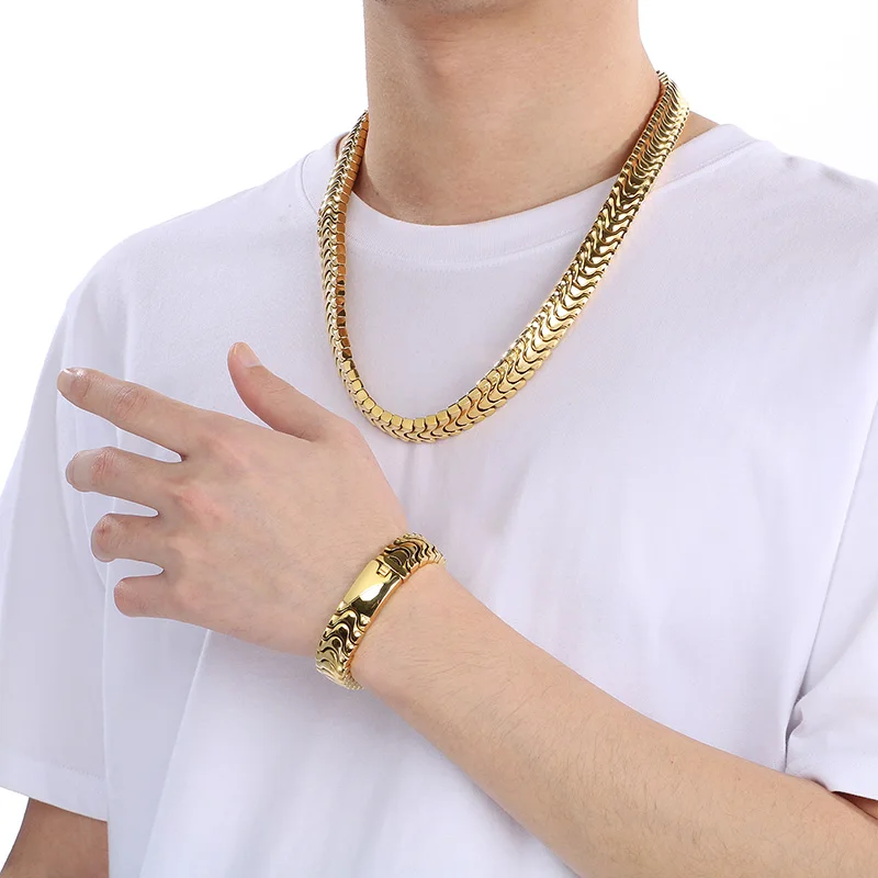 

KALEN Arrow Shaped Stainless Steel Link Chain Bracelets for Men High Polished Shiny Necklace Fashion Jewelry Sets Male Accessory