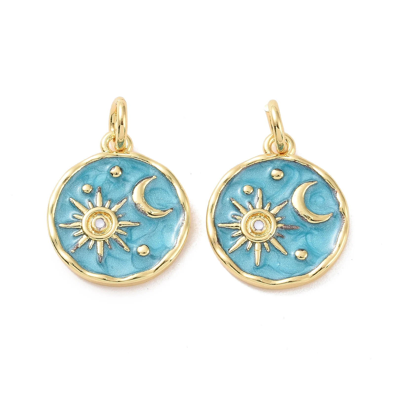 

20pcs Rack Plating Brass Pendants with Enamel and Jump Ring Long-Lasting Plated Flat Round with Sun& Moon for Making DIY Jewelry