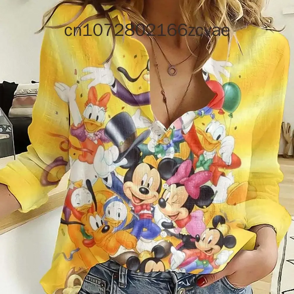 Summer New Disney Women's Shirts Mickey Mouse Hawaiian Shirts Fashion Long Sleeve Women Shirts